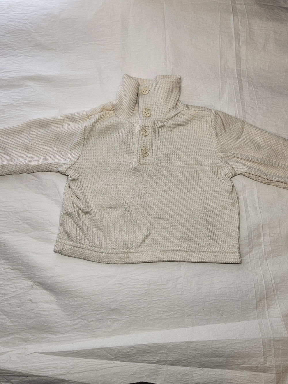 babyQ Cream Waffle-Knit Baby Top with High Neck Tag